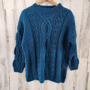 Express Tricot Vintage Blue Cable Knit Angora Wool Blend Sweater Medium